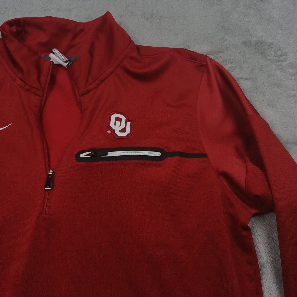 Oklahoma Sooners Sweater Mens Small Red Nike 1/4 ZIp‎ Pullover Dri Fit
